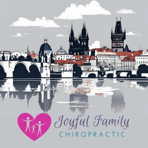 Prague skyline with Joyful Family Chiropractic logo